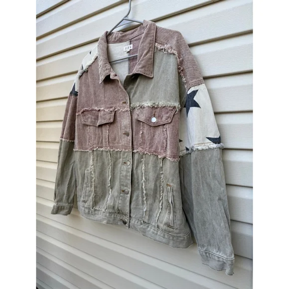 POL Star Patchwork Shacket Corduroy Denim Jacket Oversized Large - Picture 3 of 7